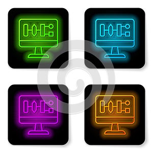 Glowing neon line Algorithm icon isolated on white background. Algorithm symbol design from Artificial Intelligence