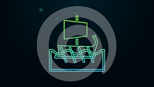 Glowing neon line Ancient Greek trireme icon isolated on black background. 4K Video motion graphic animation