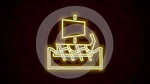 Glowing neon line Ancient Greek trireme icon isolated on black background. 4K Video motion graphic animation