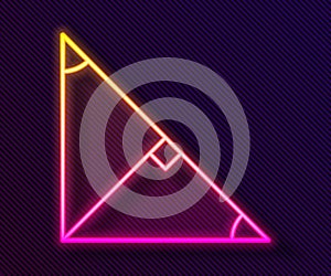 Glowing neon line Angle bisector of a triangle icon isolated on black background. Vector