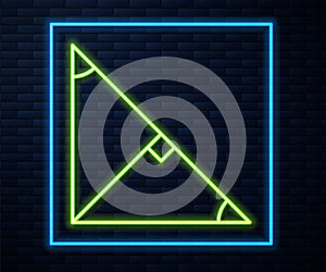 Glowing neon line Angle bisector of a triangle icon isolated on brick wall background. Vector