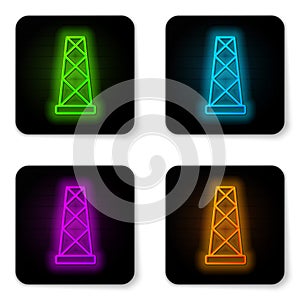 Glowing neon line Antenna icon isolated on white background. Radio antenna wireless. Technology and network signal radio