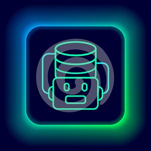 Glowing neon line Artificial intelligence robot icon isolated on black background. Machine learning, cloud computing