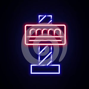 Glowing neon line Attraction carousel icon isolated on brick wall background. Amusement park. Childrens entertainment