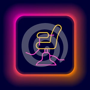 Glowing neon line Barbershop chair icon isolated on black background. Barber armchair sign. Colorful outline concept
