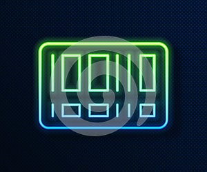 Glowing neon line Barcode icon isolated on blue background. Vector