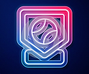 Glowing neon line Baseball base icon isolated on blue background. Vector