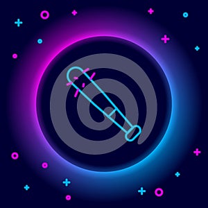 Glowing neon line Baseball bat with nails icon isolated on black background. Violent weapon. Colorful outline concept