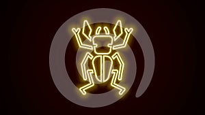 Glowing neon line Beetle deer icon isolated on black background. Horned beetle. Big insect. 4K Video motion graphic