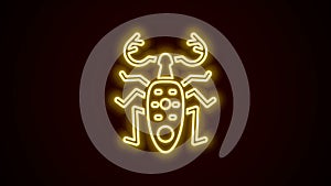Glowing neon line Beetle deer icon isolated on black background. Horned beetle. Big insect. 4K Video motion graphic