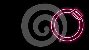 Glowing neon line Bicycle brake disc icon isolated on black background. 4K Video motion graphic animation