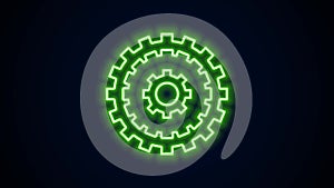 Glowing neon line Bicycle cassette mountain bike icon isolated on black background. Rear Bicycle Sprocket. Chainring
