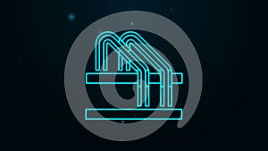 Glowing neon line Bicycle parking icon isolated on black background. 4K Video motion graphic animation