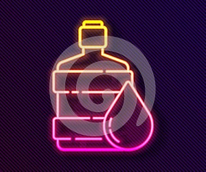 Glowing neon line Big bottle with clean water icon isolated on black background. Plastic container for the cooler