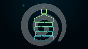 Glowing neon line Big bottle with clean water icon isolated on black background. Plastic container for the cooler. 4K