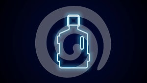 Glowing neon line Big bottle with clean water icon isolated on black background. Plastic container for the cooler. 4K