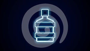 Glowing neon line Big bottle with clean water icon isolated on black background. Plastic container for the cooler. 4K