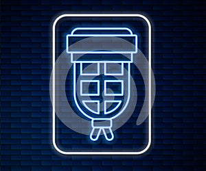 Glowing neon line Billiard pocket icon isolated on brick wall background. Billiard hole. Vector