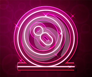 Glowing neon line Billiard pool snooker ball with number 8 icon isolated on red background. Vector