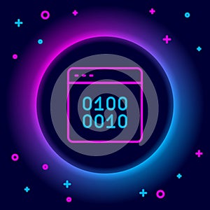 Glowing neon line Binary code icon isolated on black background. Colorful outline concept. Vector