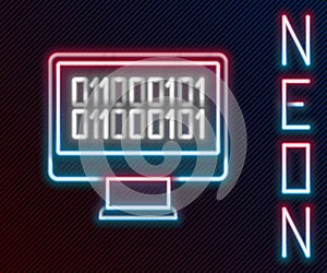 Glowing neon line Binary code icon isolated on black background. Colorful outline concept. Vector