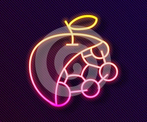 Glowing neon line Biological structure icon isolated on black background. Genetically modified organism and food. Vector