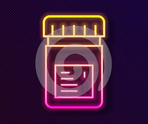 Glowing neon line Biologically active additives icon isolated on black background. Vector