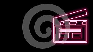 Glowing neon line Bollywood indian cinema icon isolated on black background. Movie clapper. Film clapper board. Cinema