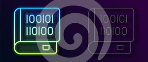 Glowing neon line Books about programming icon isolated on black background. Programming language concept. PHP, CSS, XML