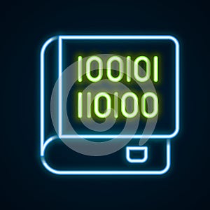 Glowing neon line Books about programming icon isolated on black background. Programming language concept. PHP, CSS, XML