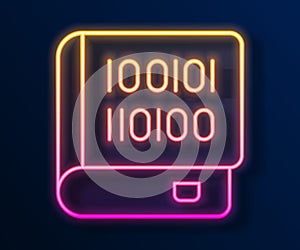 Glowing neon line Books about programming icon isolated on black background. Programming language concept. PHP, CSS, XML