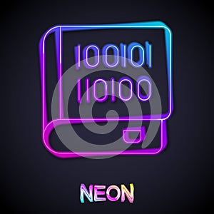 Glowing neon line Books about programming icon isolated on black background. Programming language concept. PHP, CSS, XML