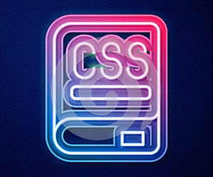 Glowing neon line Books about programming icon isolated on blue background. Programming language concept. PHP, CSS, XML