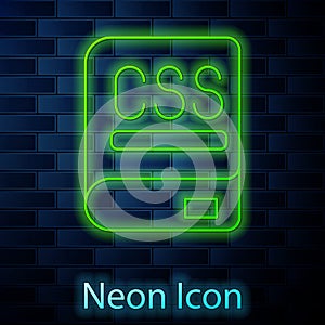 Glowing neon line Books about programming icon isolated on brick wall background. Programming language concept. PHP, CSS
