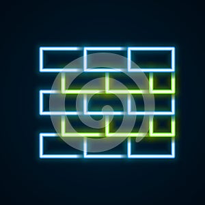 Glowing neon line Bricks icon isolated on black background. Colorful outline concept. Vector