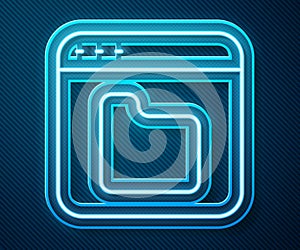 Glowing neon line Browser files icon isolated on blue background. Vector