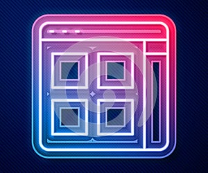 Glowing neon line Browser files icon isolated on blue background. Vector