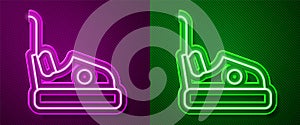 Glowing neon line Bumper car icon isolated on purple and green background. Amusement park. Childrens entertainment