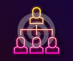 Glowing neon line Business hierarchy organogram chart infographics icon isolated on black background. Corporate