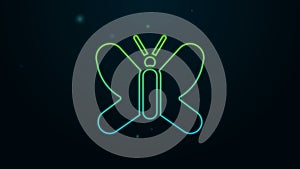 Glowing neon line Butterfly icon isolated on black background. 4K Video motion graphic animation