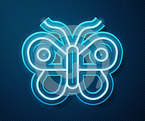 Glowing neon line Butterfly icon isolated on blue background. Vector