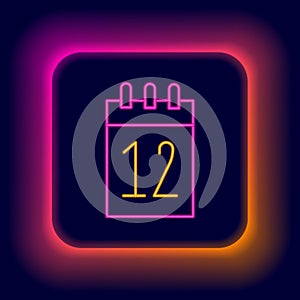 Glowing neon line Calendar 12 june icon isolated on black background. Russian language 12 june Happy Russia Day