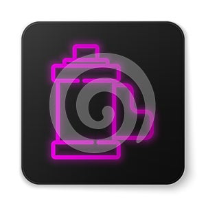 Glowing neon line Camera vintage film roll cartridge icon isolated on white background. 35mm film canister. Filmstrip