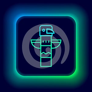 Glowing neon line Canadian totem pole icon isolated on black background. Colorful outline concept. Vector