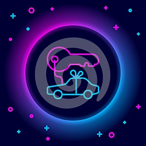 Glowing neon line Car gift icon isolated on black background. Car key prize. Colorful outline concept. Vector