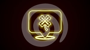 Glowing neon line Casino slot machine with clover symbol icon isolated on black background. Gambling games. 4K Video