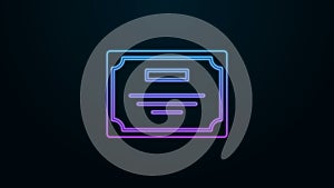 Glowing neon line Certificate template icon isolated on black background. Achievement, award, degree, grant, diploma