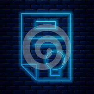 Glowing neon line Certificate template icon isolated on brick wall background. Achievement, award, degree, grant