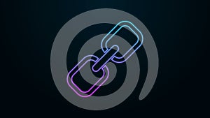 Glowing neon line Chain link icon isolated on black background. Link single. Hyperlink chain symbol. 4K Video motion