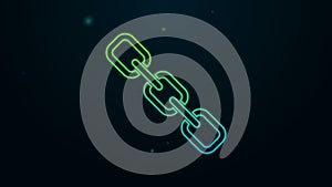 Glowing neon line Chain link icon isolated on black background. Link single. Hyperlink chain symbol. 4K Video motion